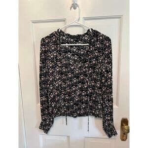 Sactuary Women's XS Ditsy Floral Print Black Pink Long Sleeve Shirt Blouse